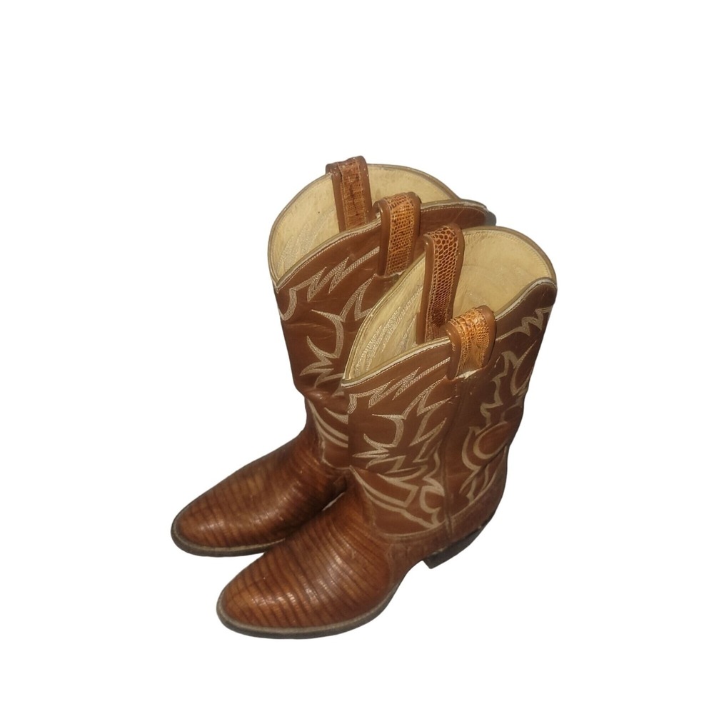Tony Lama Mens Brown Lizard Skin Leather Western Cowboy‎ Boots M8083 Size 4 D